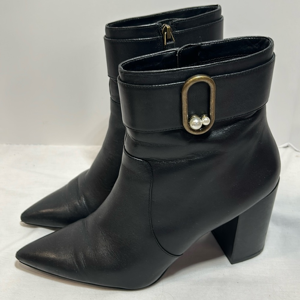 NINE WEST  Reprite Embellished Bootie- black leather- 12M- EUC/SFH- 4” heel